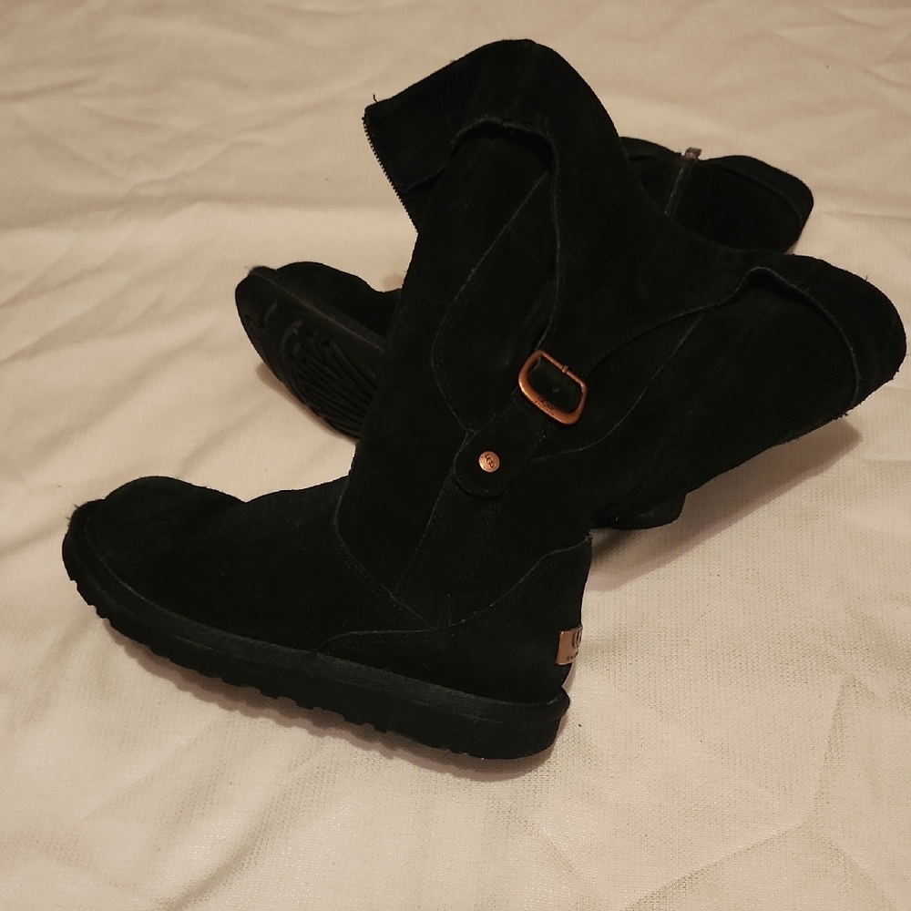 UGG Black Suede Kids Boots with Buckle